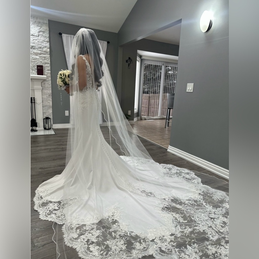 Elegant White Lace Wedding Dress with Train - Picture 5 of 6